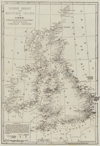 Wrackkarte der Britischen Inseln für 1868 von John Dower